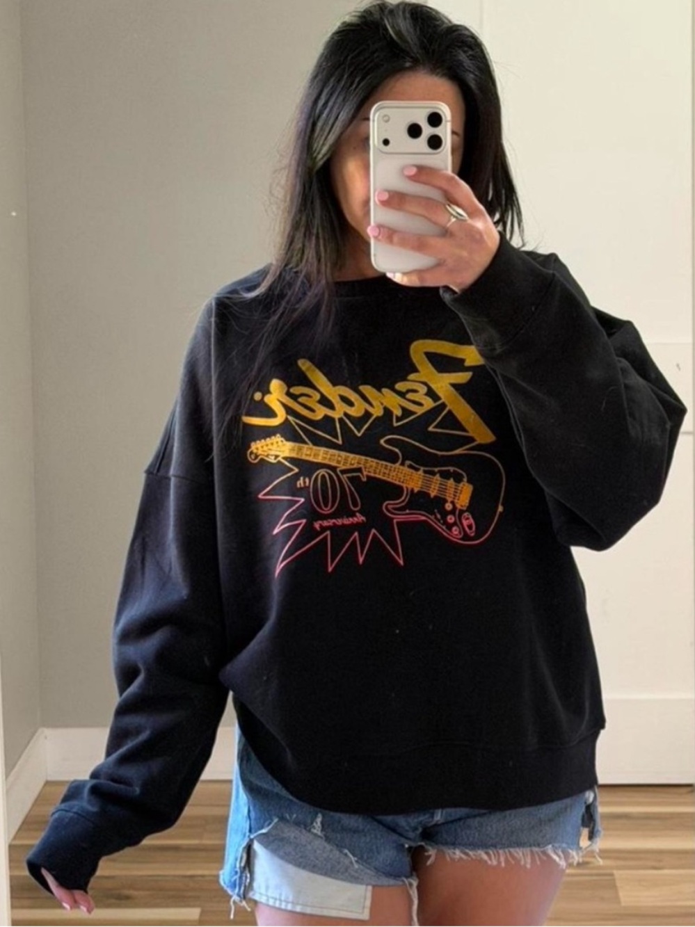 Lucky Brand Black Graphic Tee with Fender Logo